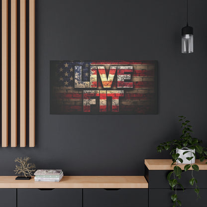 American Pride Canvas Wall Art - Live Fit Decor -  Fitness Motivation - Patriotic Gift - USA Flag Artwork - Red White Blue -