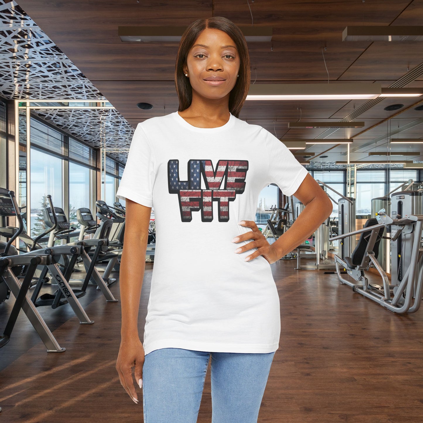 LIVE FIT Patriotic T-Shirt - American Flag Red White Blue - Unisex Fitness Tee