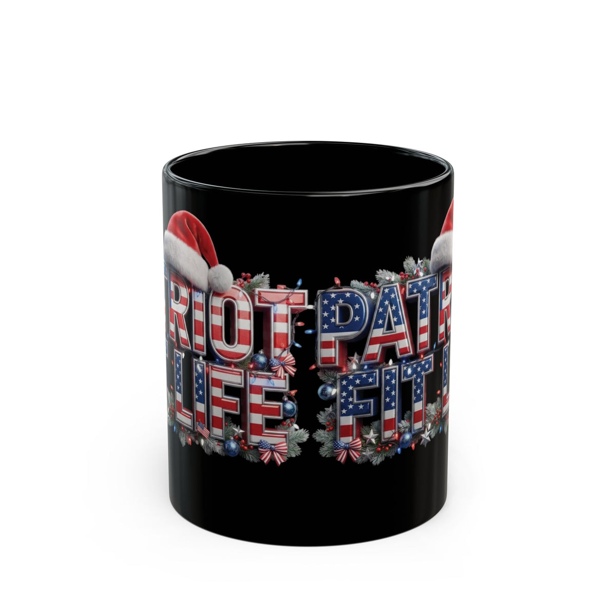 Patriot Fit Life Christmas Coffee Mug - Centered Santa Hat & Ornaments | 11oz & 15oz