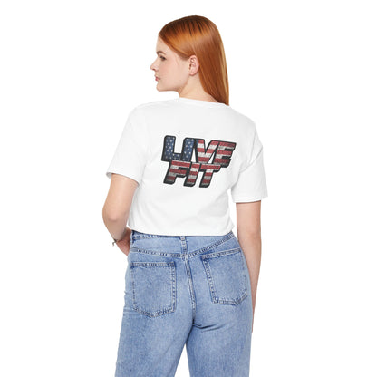 LIVE FIT Patriotic T-Shirt - American Flag Red White Blue - Unisex Fitness Tee
