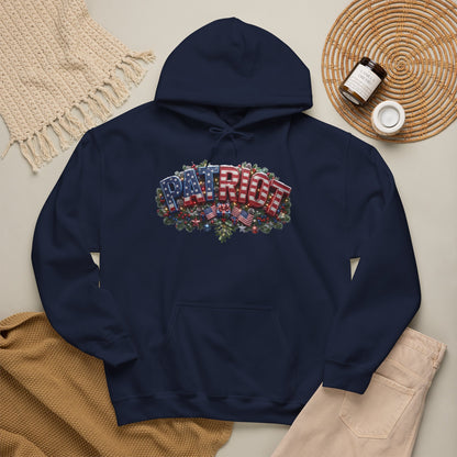 Patriot Christmas Hoodie - Arched PATRIOT Flag & Wreath Americana Graphic | Unisex S-5XL
