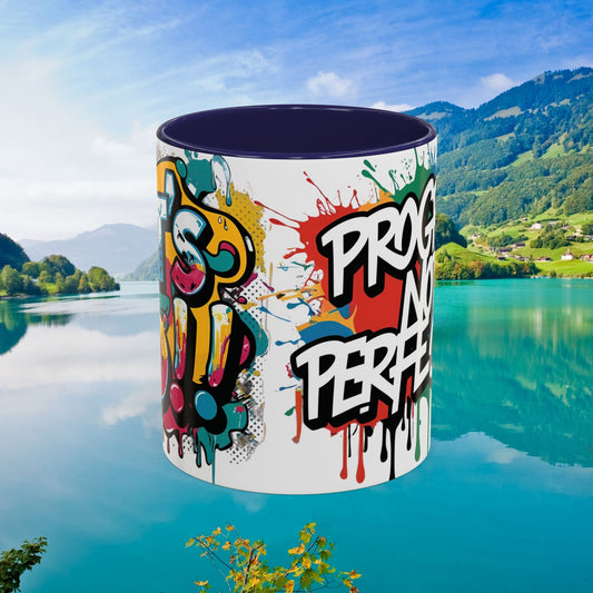 Vibrant   Ceramic  Mug    Inspirational      Let's Go!     Graffiti  Mug      Coffee Mug        Progress  Not  Perfection   Sizes   11oz  &  15oz    Birthday Gift   Graduation Gift    8  Different  Color Options