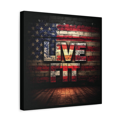 American Pride Canvas Wall Art - Live Fit Decor -  Fitness Motivation - Patriotic Gift - USA Flag Artwork - Red White Blue -