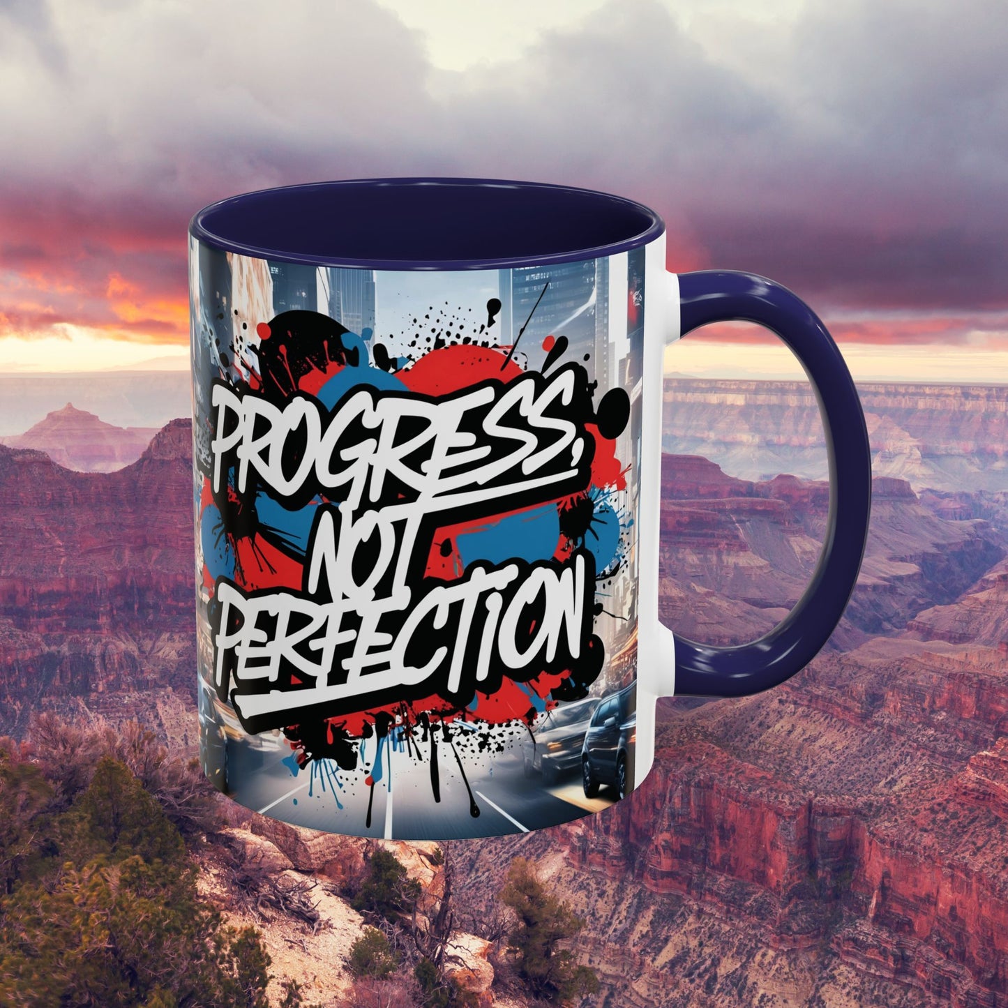 Progress Not Perfection! Graffiti Style Mug - Vibrant Design - 11oz/15oz - 8 Colors