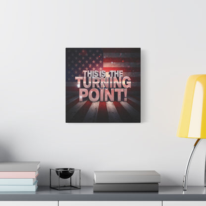 Gallery Wrapped Canvas Wall Art - Charlie Kirk Inspired - This Is The Turning Point! - Red White Blue - American Flag Backdrop Design - Multiple Sizes -