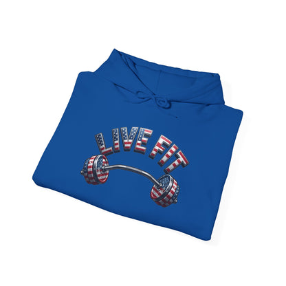 LIVE FIT American Flag Barbell Hoodie | Patriotic Gym Sweatshirt – LIVE FIT