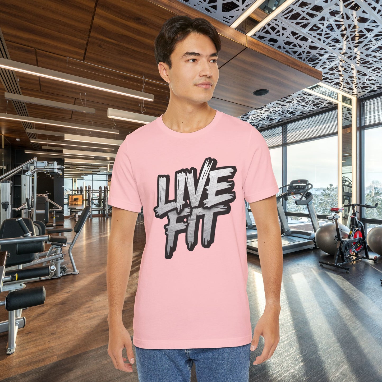 LIVE FIT Unisex Jersey Tee - Fitness Shirt - XS - 4XL -  Workout Apparel -  Motivational T-Shirt - Casual Wear - Gift for Fitness Enthusiasts