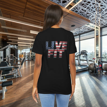 LIVE FIT Patriotic T-Shirt - American Flag Red White Blue - Unisex Fitness Tee