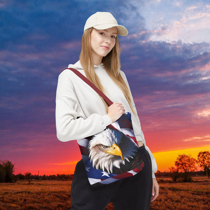 Patriotic Stylish American Flag Bald Eagle Red White & Blue All Over Print Tote Bag