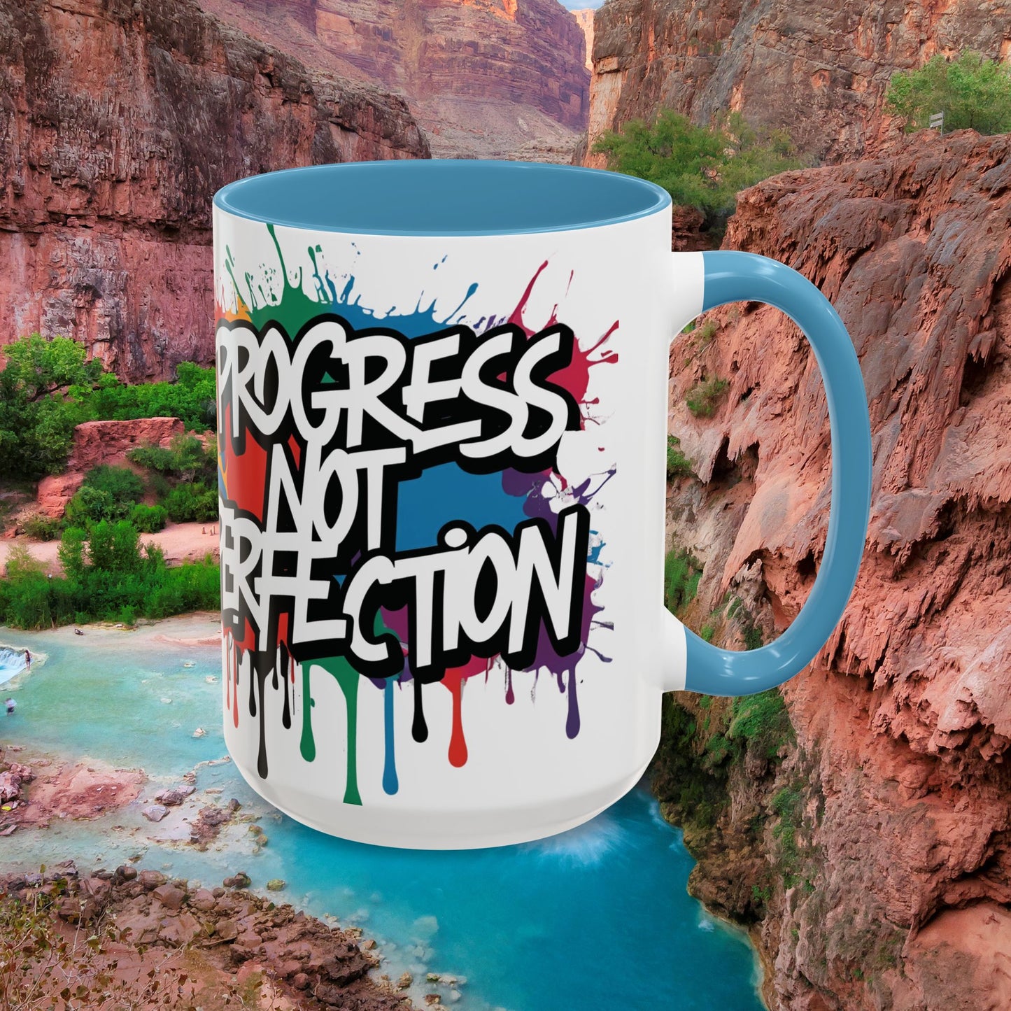 Vibrant   Ceramic  Mug    Inspirational      Let's Go!     Graffiti  Mug      Coffee Mug        Progress  Not  Perfection   Sizes   11oz  &  15oz    Birthday Gift   Graduation Gift    8  Different  Color Options