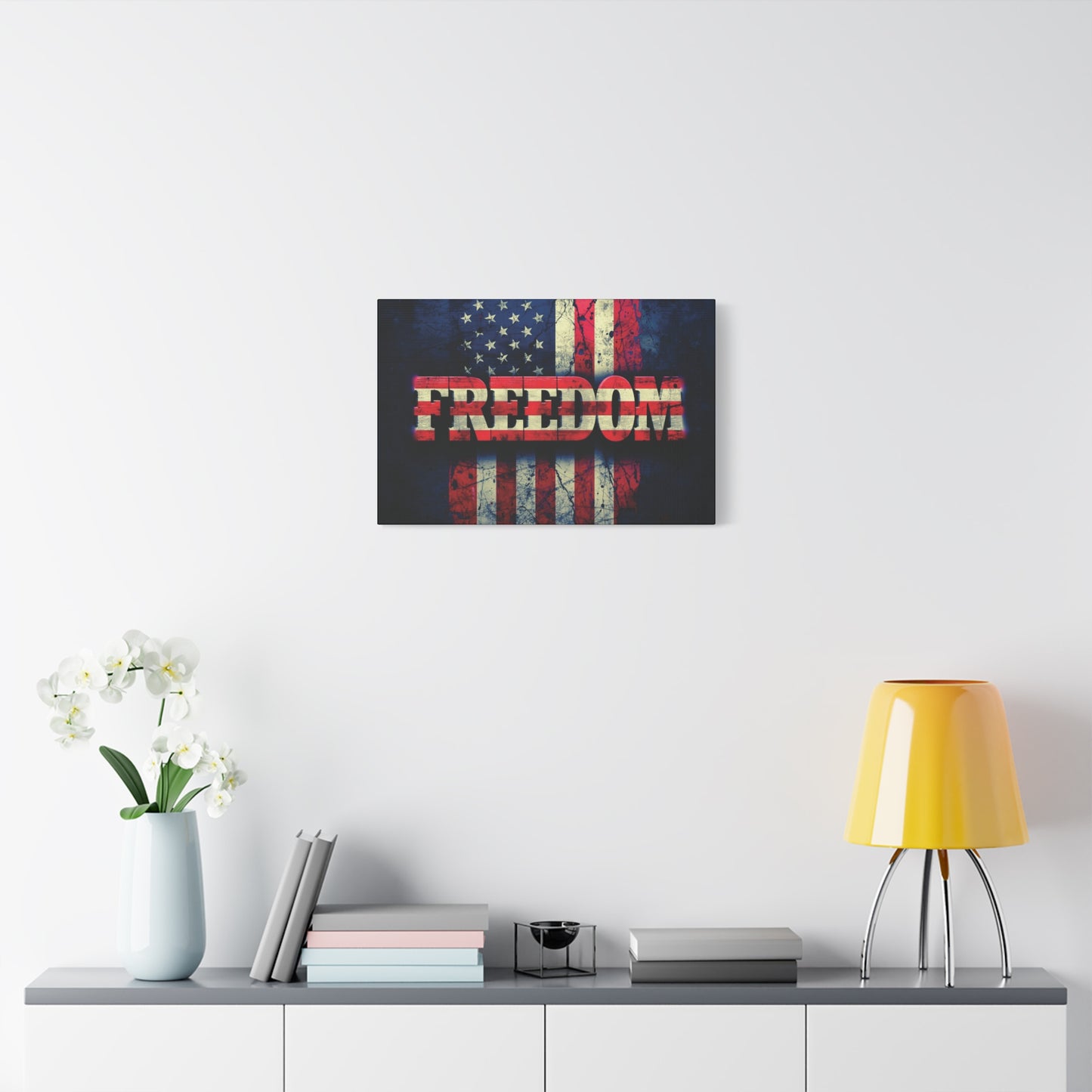 Patriotic Wall Art Print - Freedom Design Canvas Decor - American Flag Red White & Blue Artwork - Christmas Gifts - Independence Day Decoration - Home Gallery Piece -
