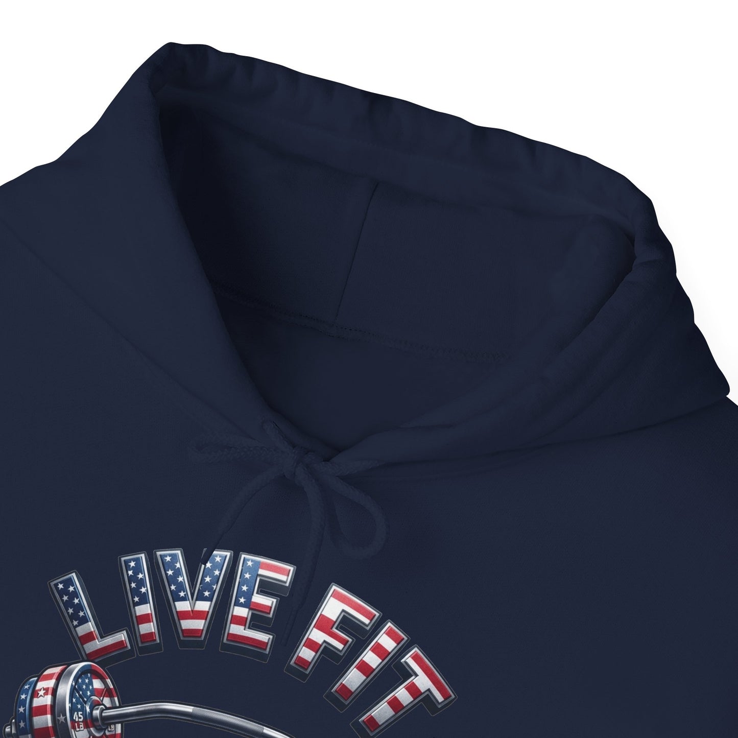 LIVE FIT American Flag Barbell Hoodie | Patriotic Gym Sweatshirt – LIVE FIT