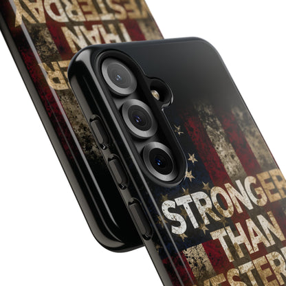 Patriotic Phone Case - Stronger Than Yesterday Print - Against a Vintage American Flag Background - Gift for Veterans, Motivational Quote, USA Pride, Independence Day
