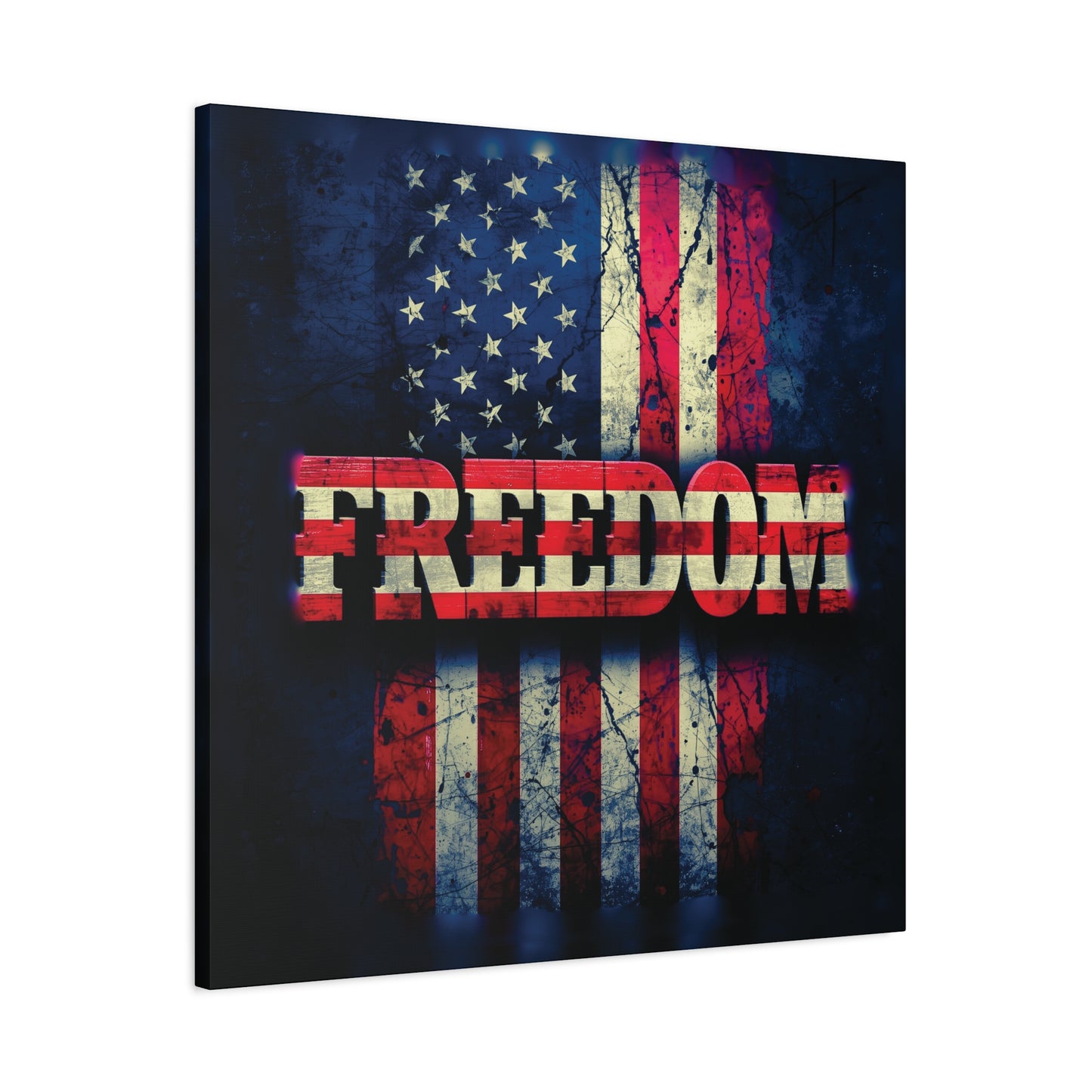 Patriotic Wall Art Print - Freedom Design Canvas Decor - American Flag Red White & Blue Artwork - Christmas Gifts - Independence Day Decoration - Home Gallery Piece -