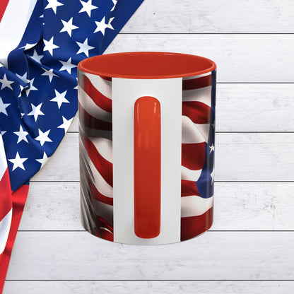 Patriotic Bald Eagle Coffee Mug - American Flag Accent - 11oz/15oz - Multiple Colors