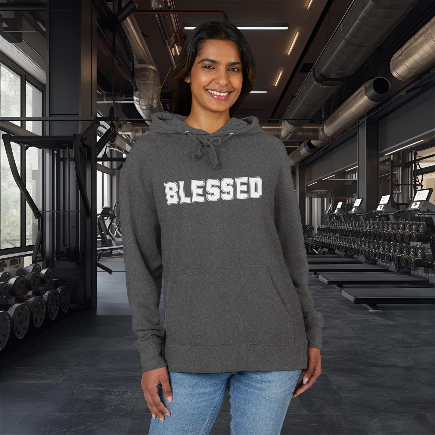 Blessed Hoodie — Cozy French Terry Pullover - with - White - Bold Front & Back Text - Holiday Gift - Fitness