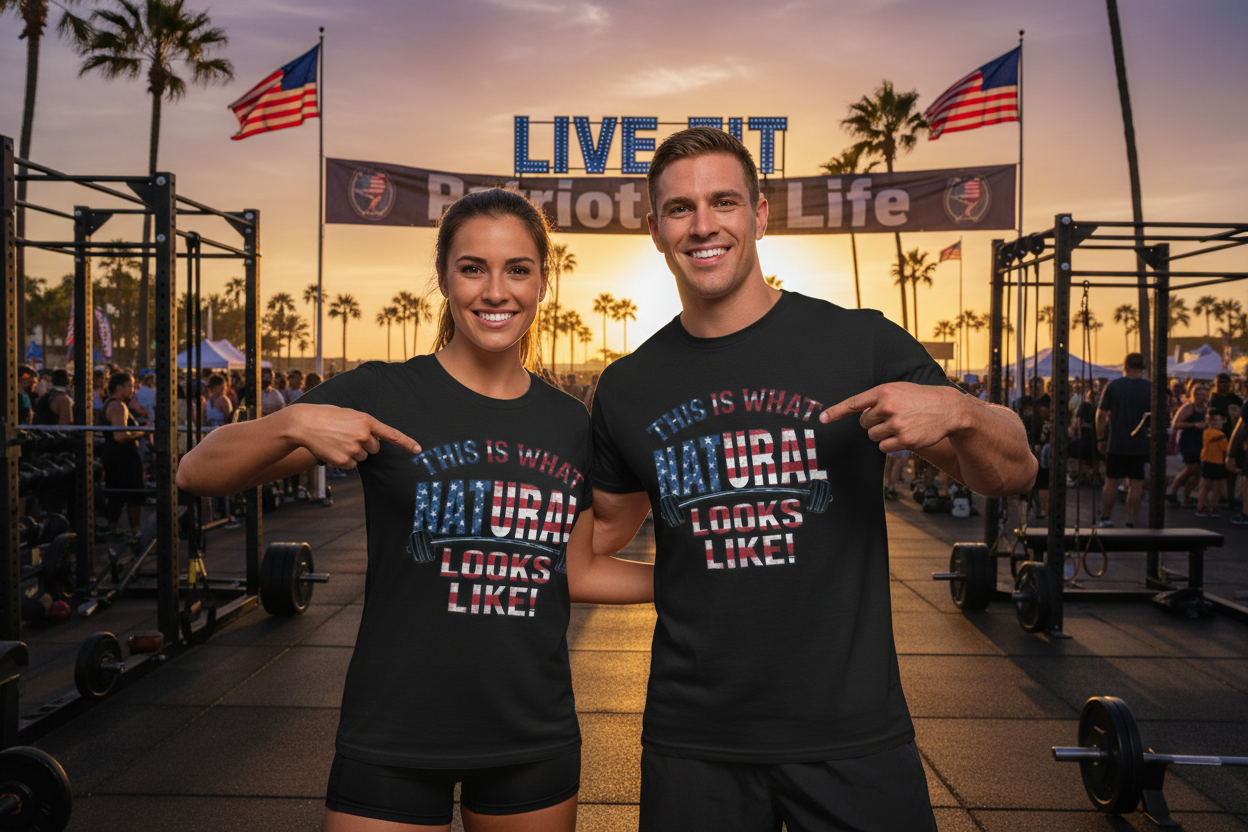 American Flag Natural Looks Fitness T-Shirt | Patriotic Gym Tee