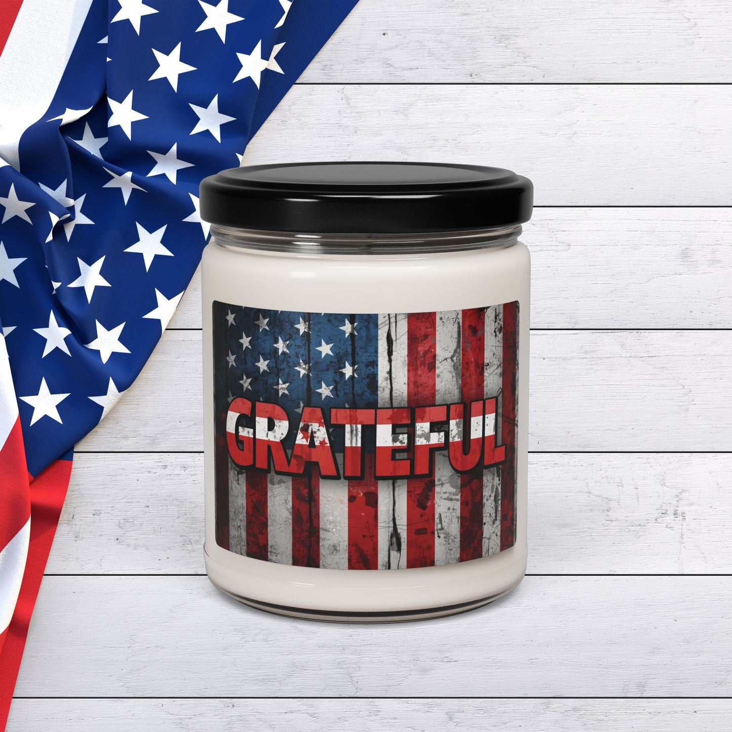 Grateful Scented Soy Candle - 9oz - Patriotic American Flag - Veterans Day Independence Day Gift - Red White Blue