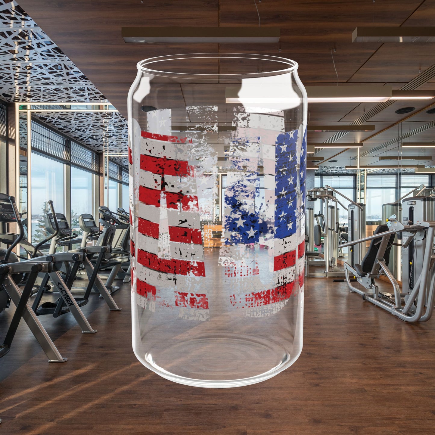 💥 USA Pride 💥 16 oz 💥 Clear 💥 Tempered 💥 Sipper Glass 💥Gasket-Push Bamboo Lid 💥