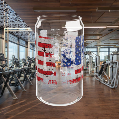 💥 USA Pride 💥 16 oz 💥 Clear 💥 Tempered 💥 Sipper Glass 💥Gasket-Push Bamboo Lid 💥