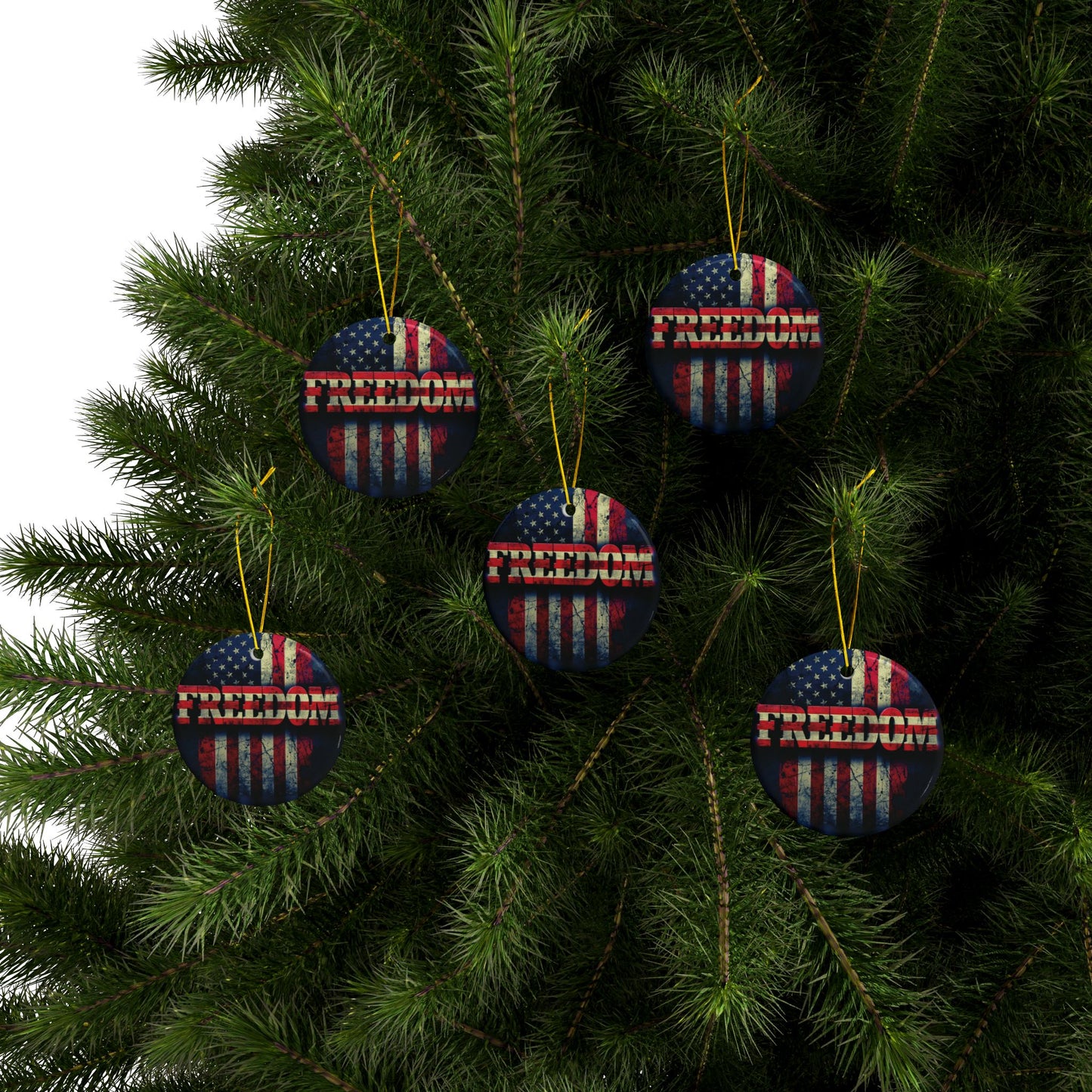Patriotic Ornaments - Freedom American Flag Design - Red White & Blue - Same Design Both Sides
