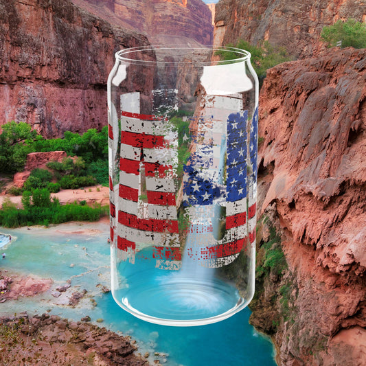 💥 USA Pride 💥 16 oz 💥 Clear 💥 Tempered 💥 Sipper Glass 💥Gasket-Push Bamboo Lid 💥
