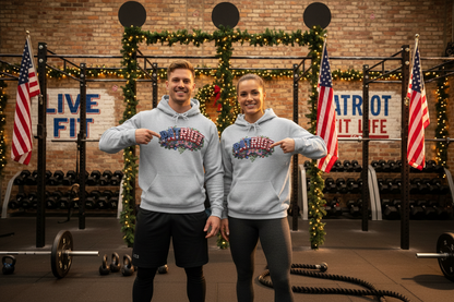 Patriot Christmas Hoodie - Arched PATRIOT Flag & Wreath Americana Graphic | Unisex S-5XL