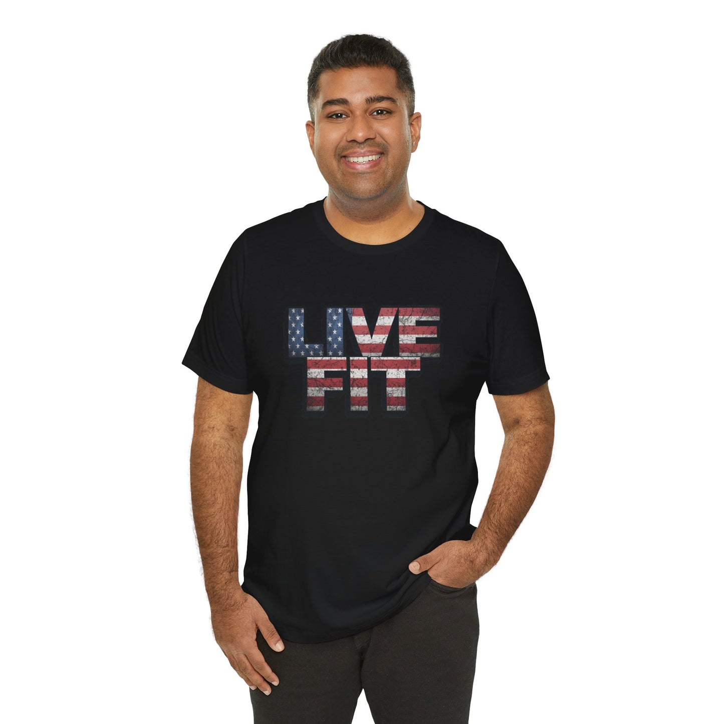LIVE FIT Patriotic T-Shirt - American Flag Red White Blue - Unisex Fitness Tee