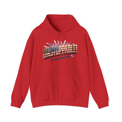 Red hoodie with 'UNSTOPPABLE!' text against a white background.