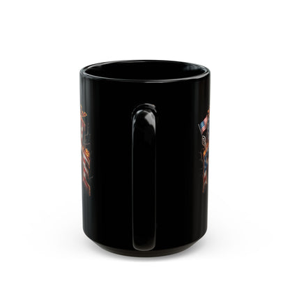 Patriot Fit Life Halloween Black Coffee Mug - Skull Crest Haunted Flag Graphic | 11oz & 15oz