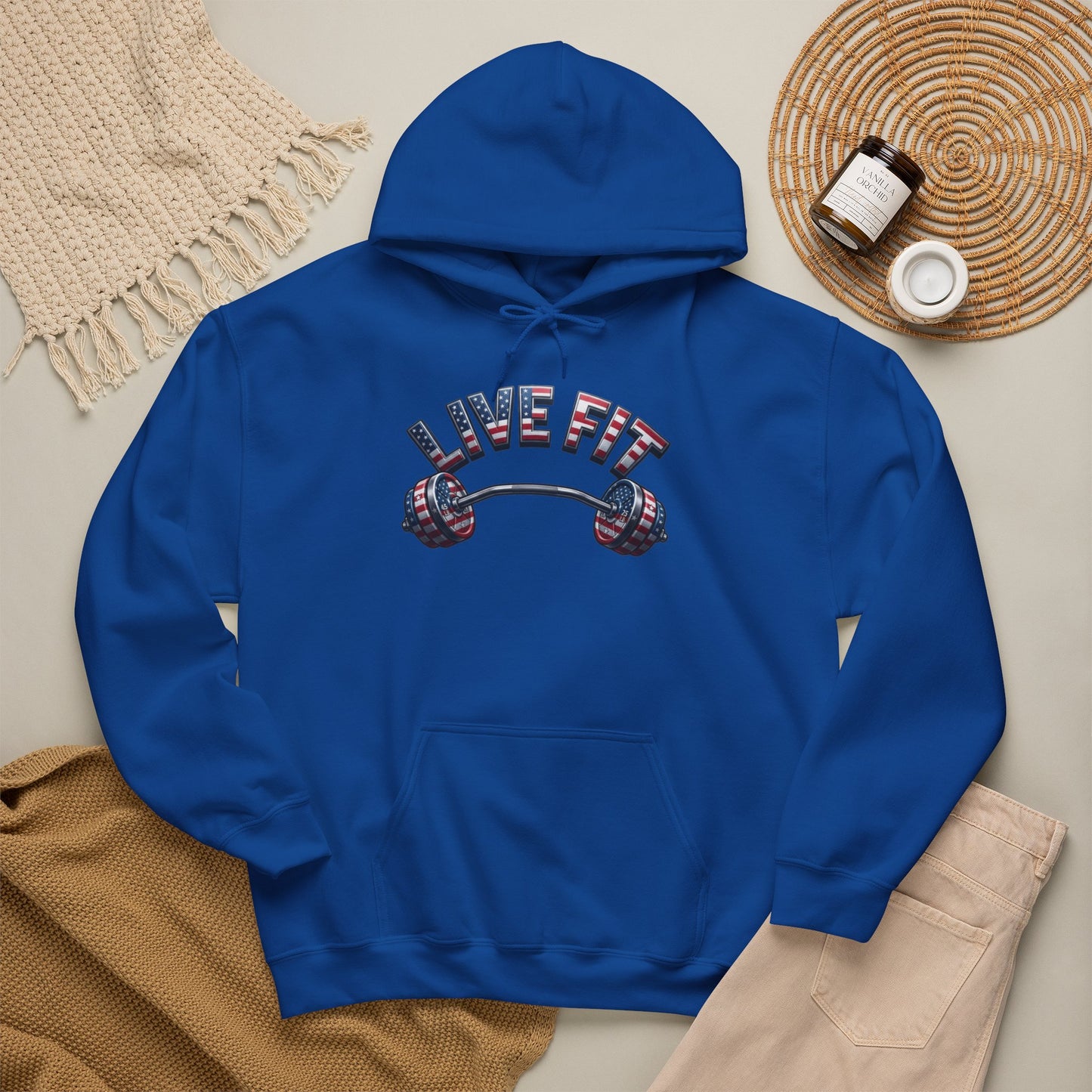 LIVE FIT American Flag Barbell Hoodie | Patriotic Gym Sweatshirt – LIVE FIT