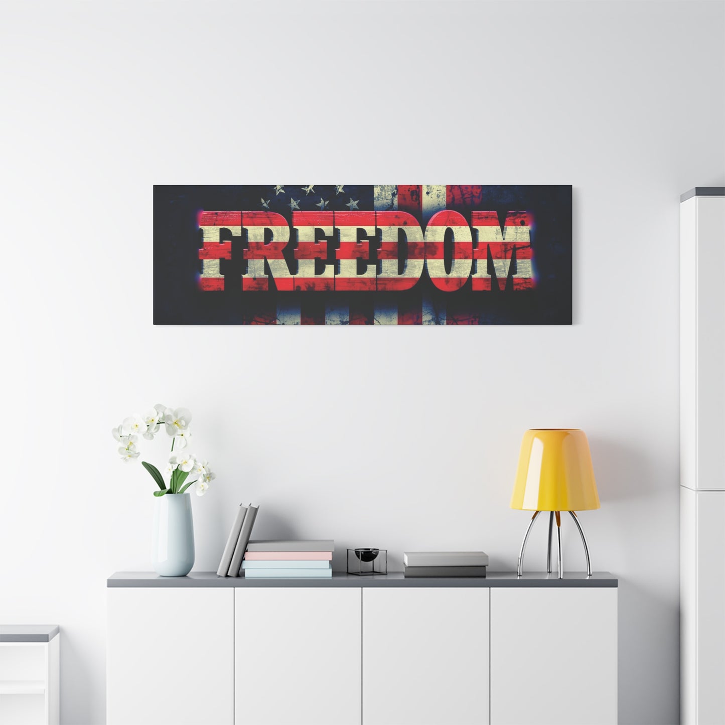 Patriotic Wall Art Print - Freedom Design Canvas Decor - American Flag Red White & Blue Artwork - Christmas Gifts - Independence Day Decoration - Home Gallery Piece -