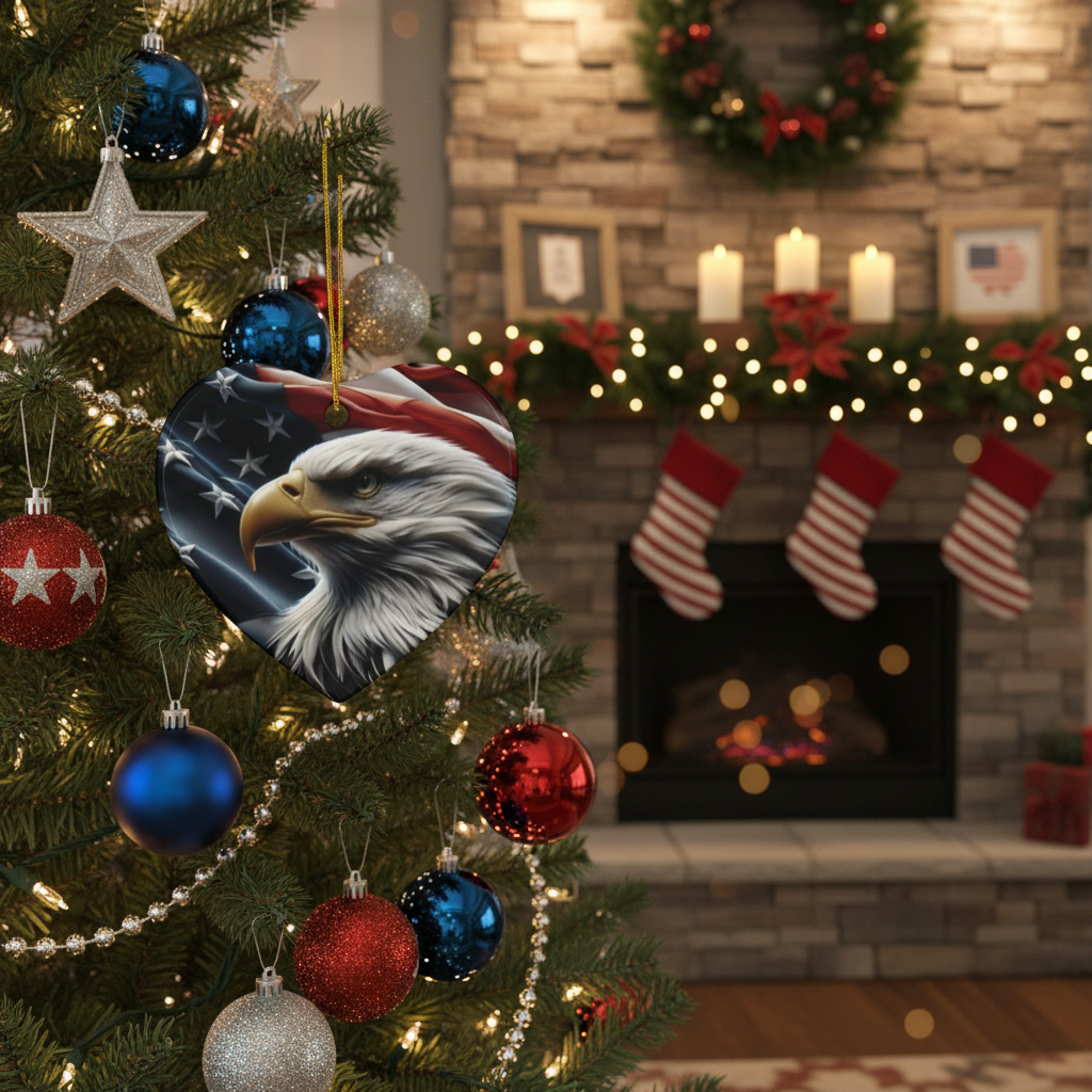 Patriotic Eagle Ornaments - American Flag Backdrop - 2 Sided Same Pic -