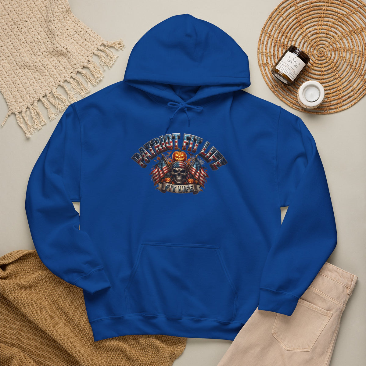 Patriot Fit Life Halloween Hoodie - Skull Crossed Flags & Pumpkins | Warrior Edition | Unisex S-5XL