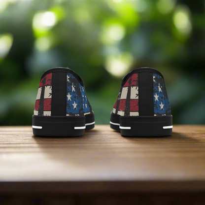Eye-Catching - All Over Print - USA - Red White & Blue - Low Top Sneakers - Choice of White Sole - or Black Sole