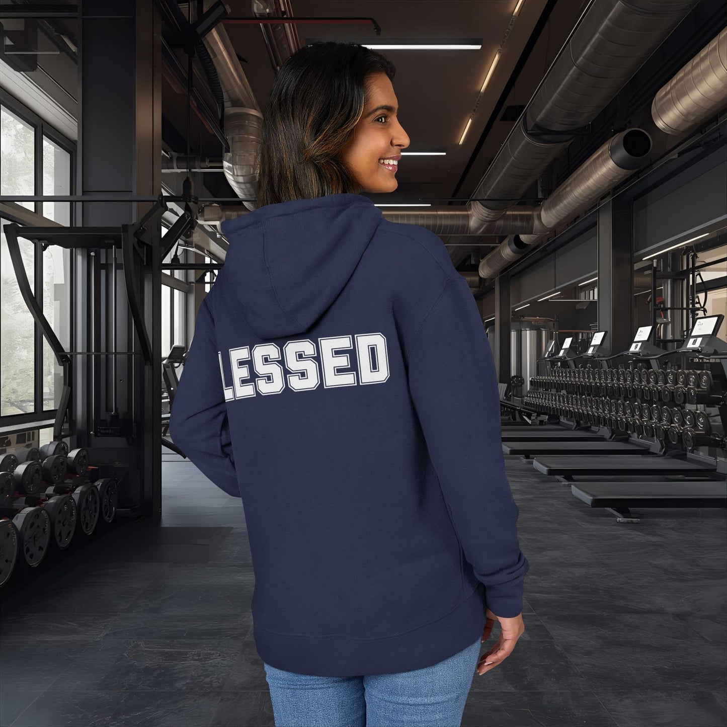 Blessed Hoodie — Cozy French Terry Pullover - with - White - Bold Front & Back Text - Holiday Gift - Fitness