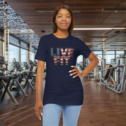 LIVE FIT Patriotic T-Shirt - American Flag Red White Blue - Unisex Fitness Tee