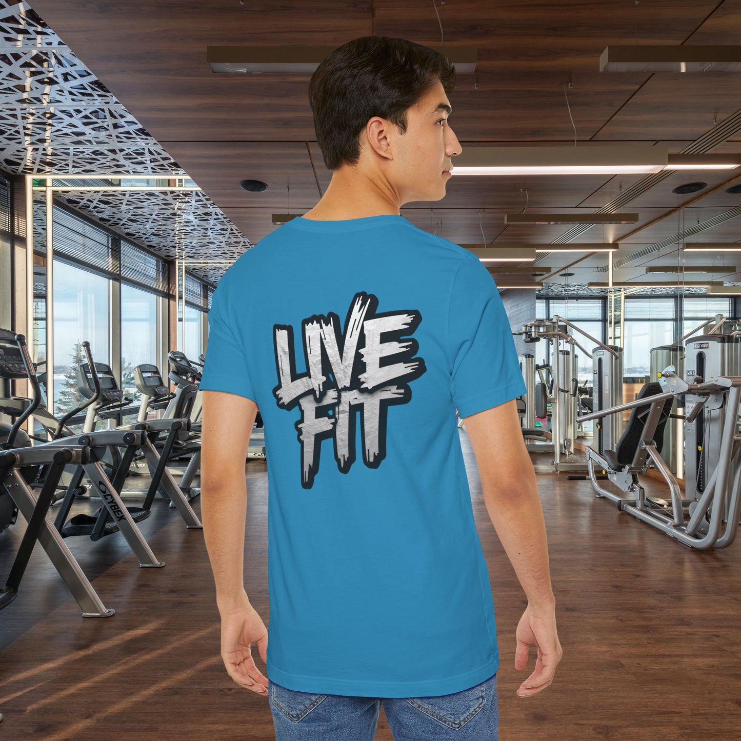 LIVE FIT Unisex Jersey Tee - Fitness Shirt - XS - 4XL -  Workout Apparel -  Motivational T-Shirt - Casual Wear - Gift for Fitness Enthusiasts