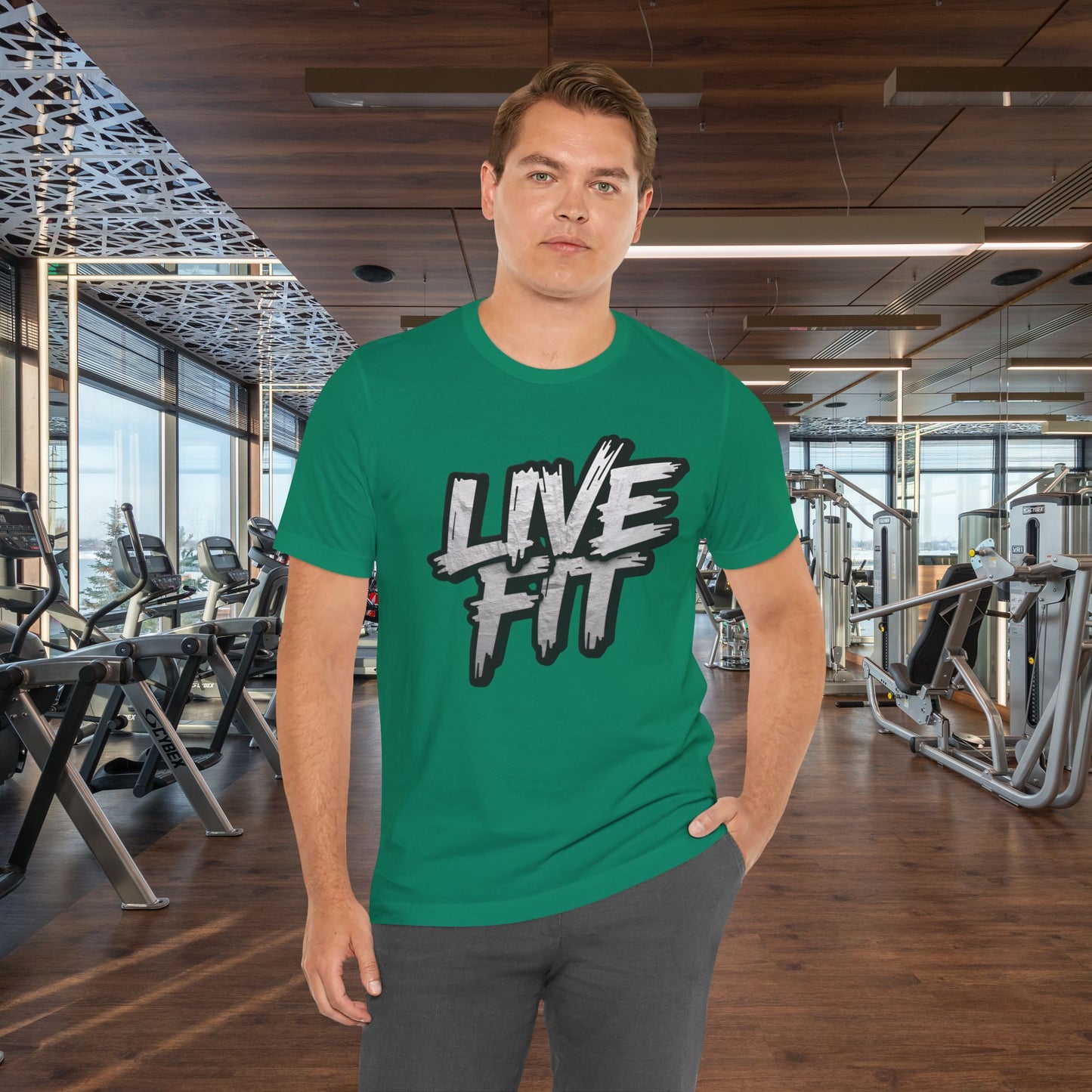 LIVE FIT Unisex Jersey Tee - Fitness Shirt - XS - 4XL -  Workout Apparel -  Motivational T-Shirt - Casual Wear - Gift for Fitness Enthusiasts