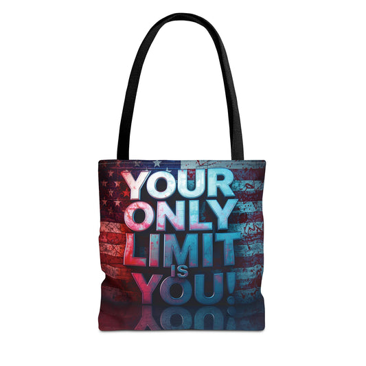 Motivational Tote Bag, Your Only Limit is You!, Inspirational Gift, USA Flag Design, Eco-Friendly Everyday Tote