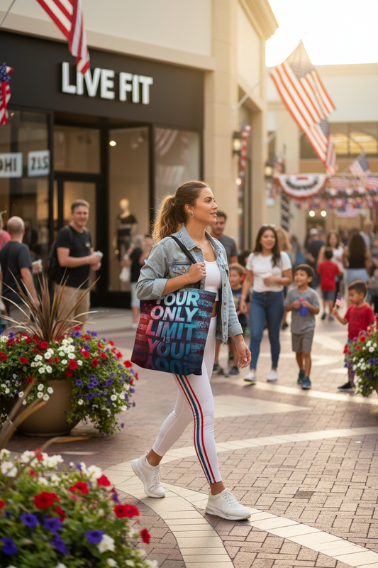 Motivational Tote Bag, Your Only Limit is You!, Inspirational Gift, USA Flag Design, Eco-Friendly Everyday Tote