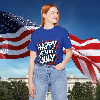 Happy 4th Of July Unisex Jersey Short Sleeve Tee, Independence Day T-Shirt, Patriotic Shirt, Red White Blue Tee, USA Celebration Top
