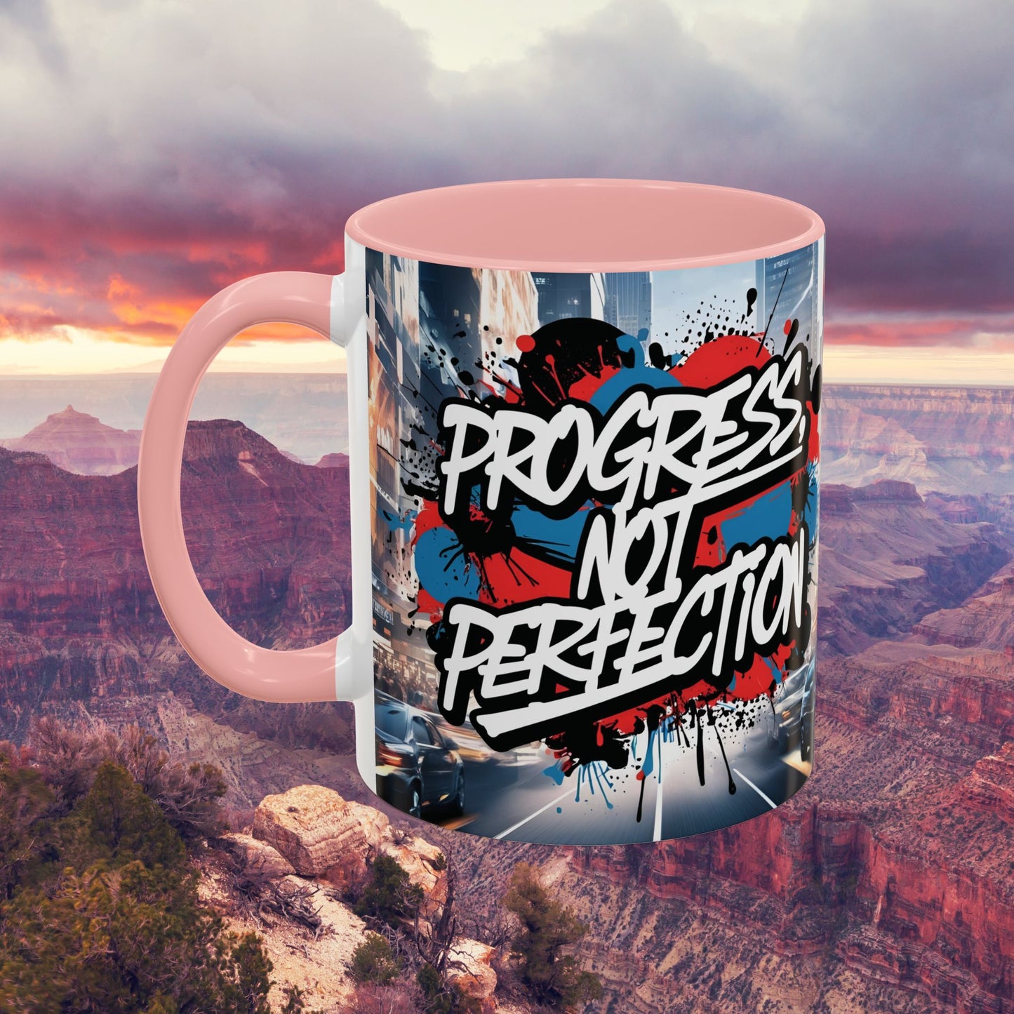 Progress Not Perfection! Graffiti Style Mug - Vibrant Design - 11oz/15oz - 8 Colors