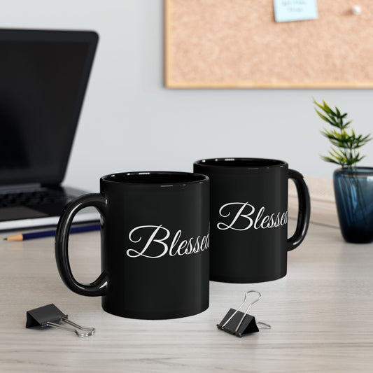 Inspirational Blessed White Print Black Mug 11oz & 15oz