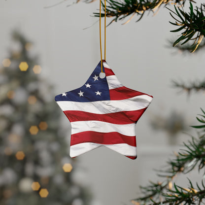 Patriotic - American Flag - Red White & Blue - Ceramic Ornaments - 2-Sided Holiday Decor -  Set of 1, 3, 5, or 10