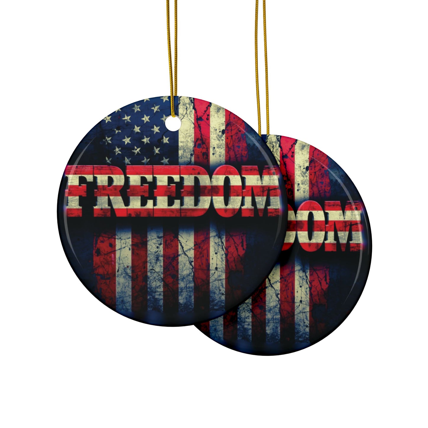 Patriotic Ornaments - Freedom American Flag Design - Red White & Blue - Same Design Both Sides