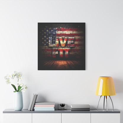 American Pride Canvas Wall Art - Live Fit Decor -  Fitness Motivation - Patriotic Gift - USA Flag Artwork - Red White Blue -