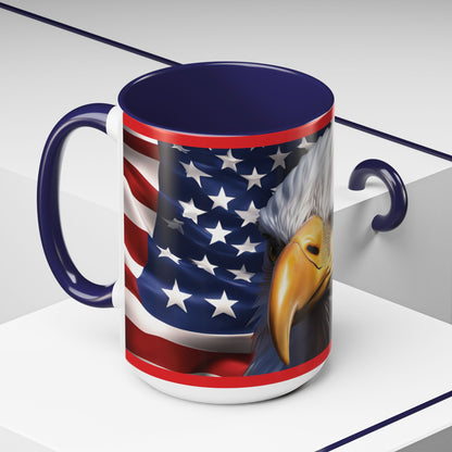 Patriotic Bald Eagle Coffee Mug – American Flag Accent Cup for Proud Americans & Veterans (11oz & 15oz, Multiple Colors)