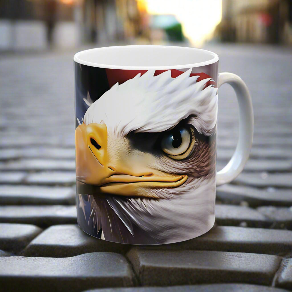 Patriotic Red White & Blue Mug - American Flag & Bald Eagle - 11oz/15oz - 4th of July Gift