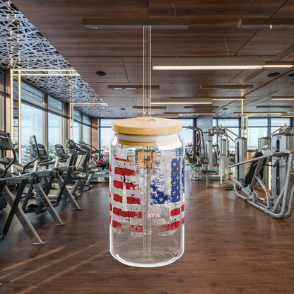 💥 USA Pride 💥 16 oz 💥 Clear 💥 Tempered 💥 Sipper Glass 💥Gasket-Push Bamboo Lid 💥